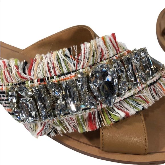 Crown Vintage blingy fabric fringe slides. Sz 9.5 - Picture 14 of 16